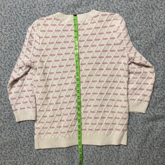 Talbots White Cable Knit Crew Neck Sweater with Pastel Pink Stripes Small Petite - Picture 9 of 11